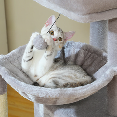 Arbre à chat moyen gris panier et ponpon
