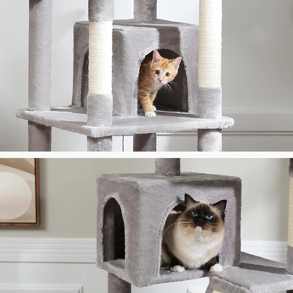 Arbre à chat xl grands félins gris clair petite maison
