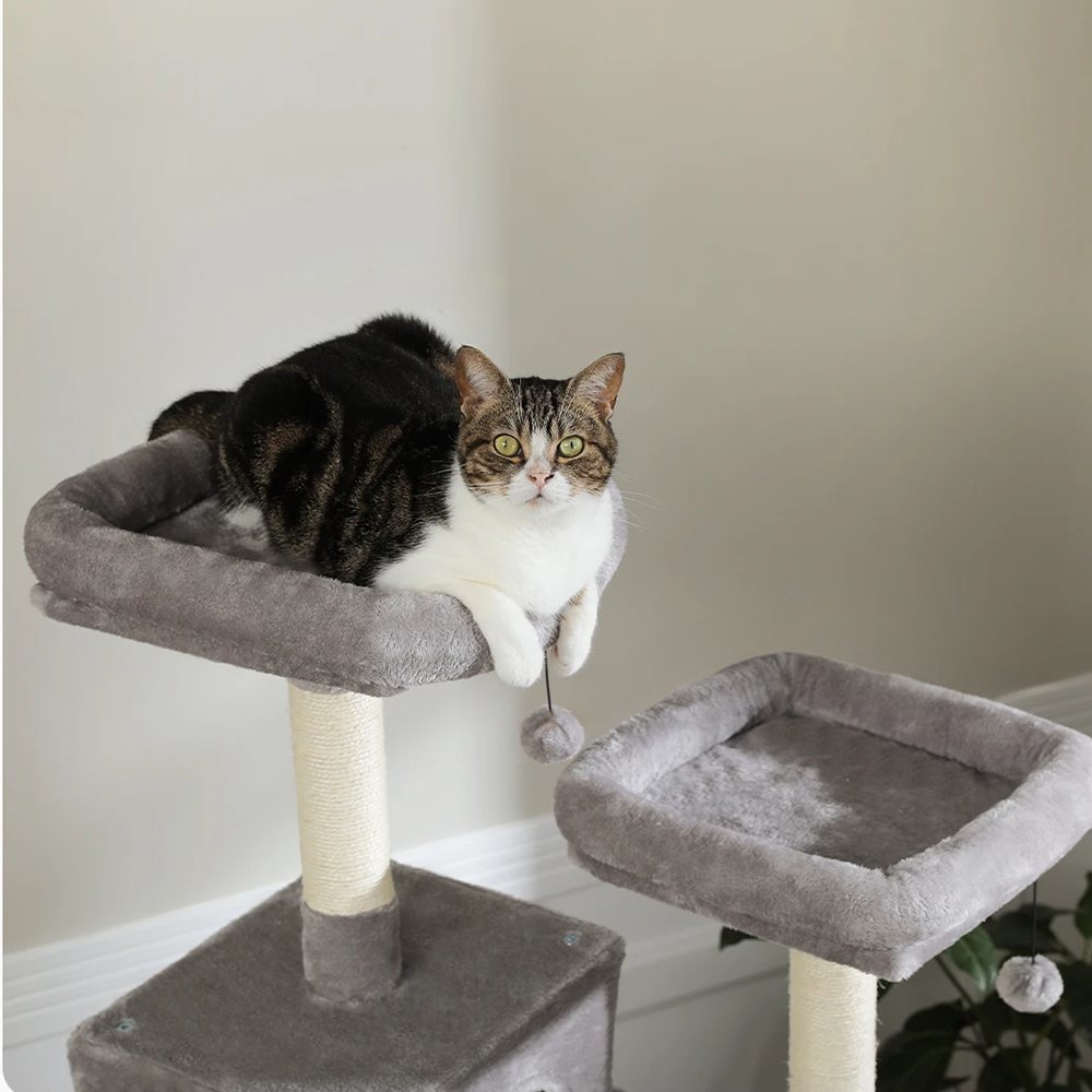 Arbre à chat xl grands félins gris clair plateforme avec coussin