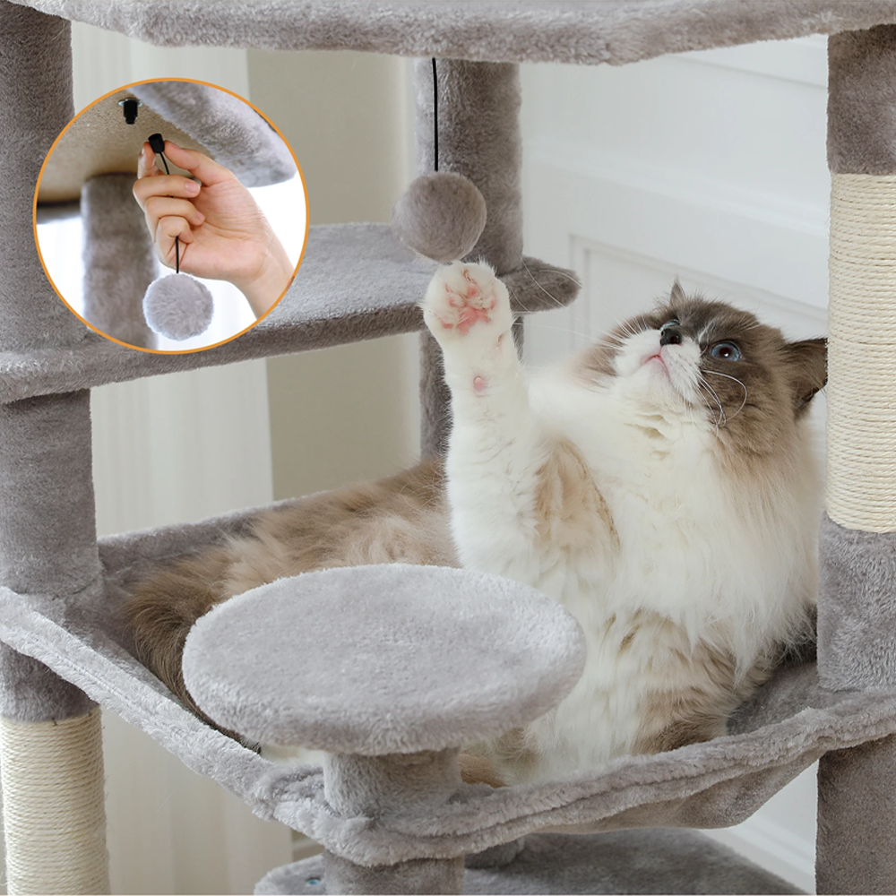 Arbre à chat xl multi-confort gris clair hamac et ponpon