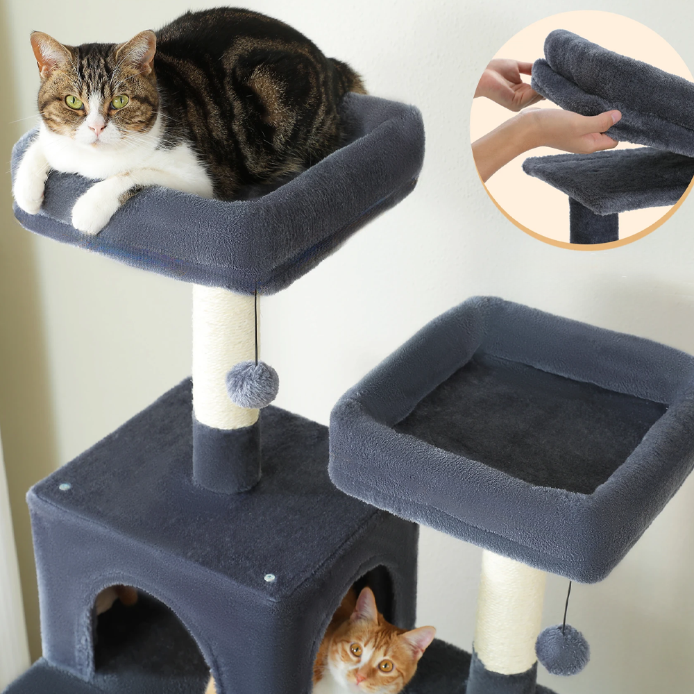 Arbre à chat xl multi-confort gris foncé espace avec coussin et ponpon