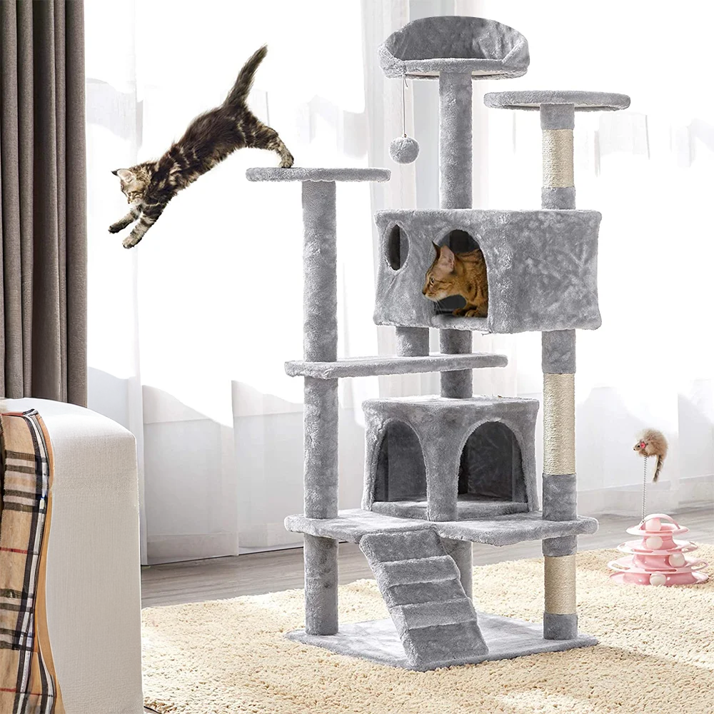 Arbre à chat xl multi-félins gris clair
