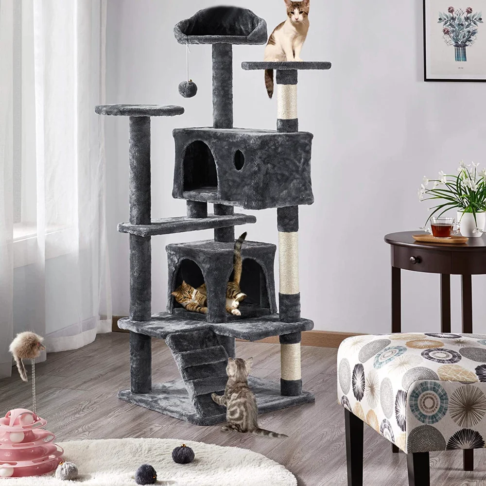 Arbre à chat xl multi-félins gris foncé